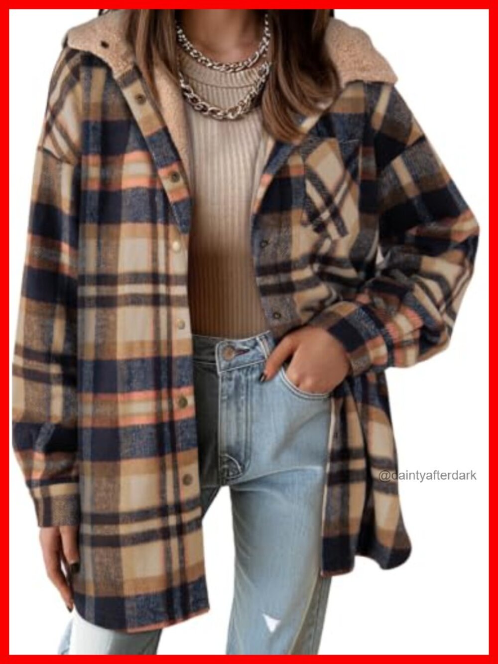 Flannel Hooded Plaid Shacket Thick Fleece Coat Oversized